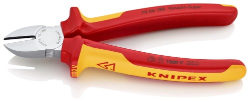 KNIPEX 70 06 180 VDE – izolowane szczypce boczne 1000 V z chromowaną główką