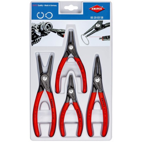 KNIPEX 00 19 56 – zestaw 4 szczypiec do pierścieni osadczych wewnętrznych i zewnętrznych 19–60 mm