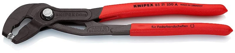 2 KNIPEX 85 51 250 A – szczypce do opasek zaciskowych z taśmy sprężynowej 250 mm, do Ø 70 mm (id: 4448)