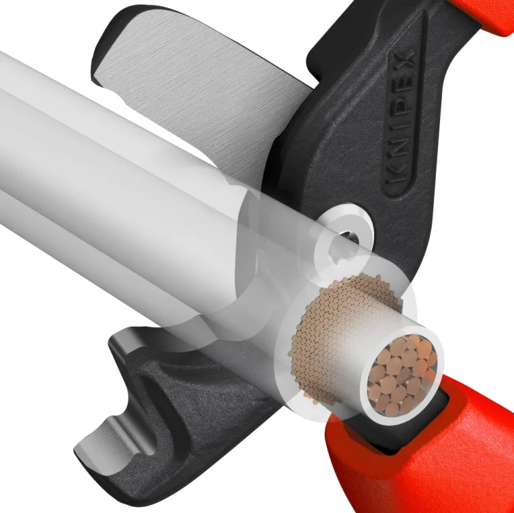 KNIPEX StepCut XL 95 12 225 – stopniowane ostrza utrzymujące duży kabel blisko przegubu