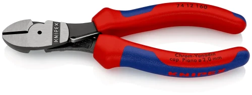 KNIPEX 74 12 160 – szczypce tnące boczne o zwiększonym przełożeniu 160 mm do drutu twardego i fortepianowego