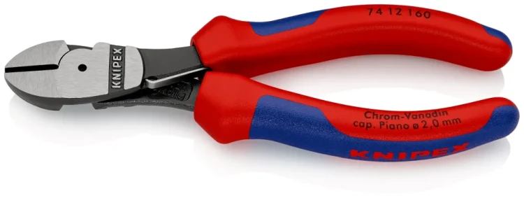 KNIPEX 74 12 160 – szczypce tnące boczne o zwiększonym przełożeniu 160 mm do drutu twardego i fortepianowego