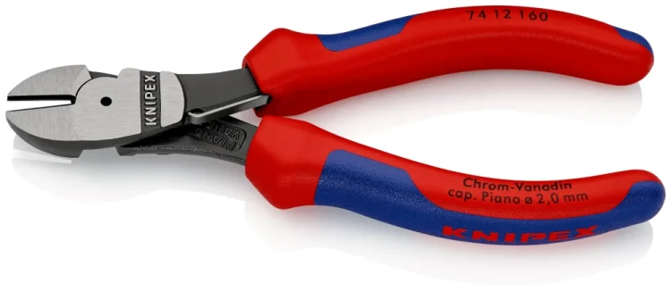 KNIPEX 74 12 160 – mocne szczypce boczne 160 mm z ostrzami do drutu fortepianowego Ø 2,0 mm