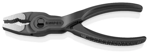 Szczypce KNIPEX TwinGrip XS 82 00 100 z ząbkowanymi szczękami i dwustopniową regulacją szerokości chwytu.