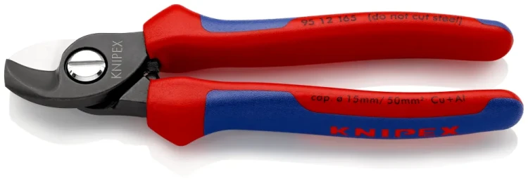 KNIPEX 95 12 165 – nożyce do kabli Cu/Al o długości 165 mm, z rękojeściami Comfort i zakresem cięcia do Ø 15 mm / 50 mm².