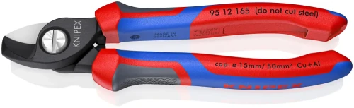 KNIPEX 95 12 165 – profesjonalne nożyce do kabli miedzianych i aluminiowych, z profilowanymi ostrzami i oznaczeniem maksymalnego zakresu cięcia Ø 15 mm / 50 mm².