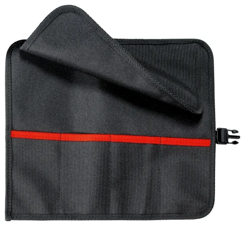KNIPEX 00 19 56 – poliestrowe etui z czterema kieszeniami na szczypce do pierścieni osadczych, z regulowanym zapięciem. Zdjęcie pokazuje puste etui 00 19 56 LE dołączane do zestawu.
